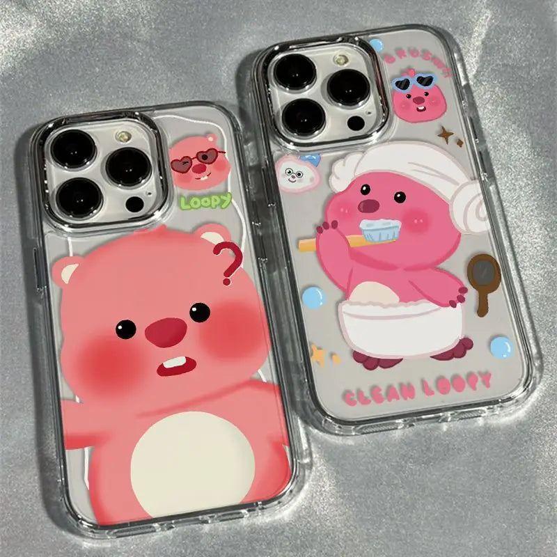 Sanrio Loopy Full Screen Cute Phone Case For iPhone 15 14 13 12 11 Pro Max XR XS MAX 7 8 Plus Brushing Teeth Anti Drop Cover