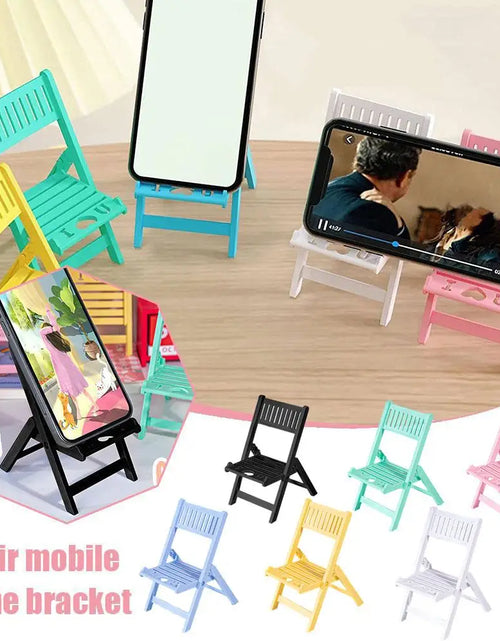 Load image into Gallery viewer, Mini Chair Shape Mobile Phone Stand Cartoon Cute Mobile Phone Tablet Office Desktop Lazy Foldable Chair Holder Accessories
