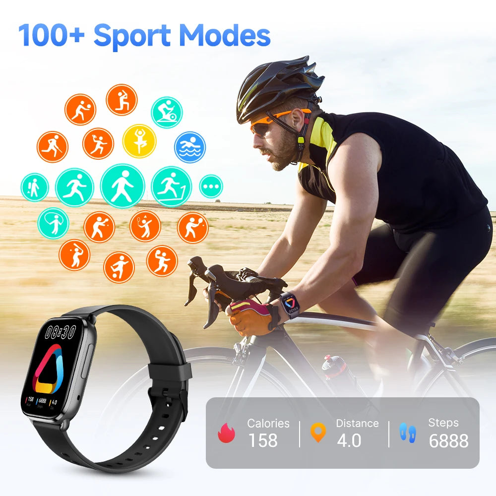 QCY Watch GS Bluetooth Call Smartwatch 2.02'' Full Touch Screen Fitness Tracker for 100+ Sport Modes Health Monitor Smart Watch