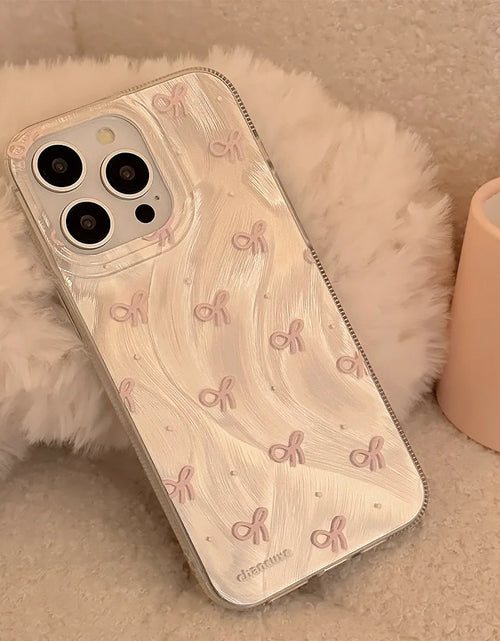 Load image into Gallery viewer, Silver Small Pink Bow Knots Cover for iPhone 11 13 12 14 15 Pro Max 7 8 Plus X XR XS Max SE2 Case Phone Shockproof Bumper Fundas
