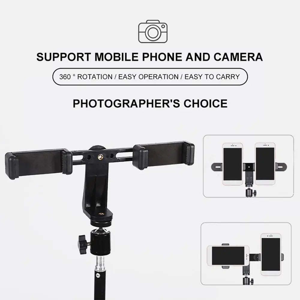 Dual Camera Phone Holder Plastic Mobile Phone Stabilizer Clip 360 Degree Rotating Outdoor Phone Holder For Live Broadcast Supple