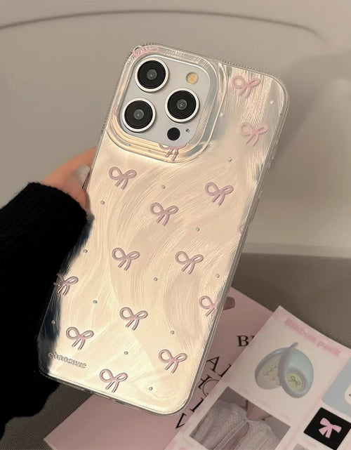 Load image into Gallery viewer, Silver Small Pink Bow Knots Cover for iPhone 11 13 12 14 15 Pro Max 7 8 Plus X XR XS Max SE2 Case Phone Shockproof Bumper Fundas
