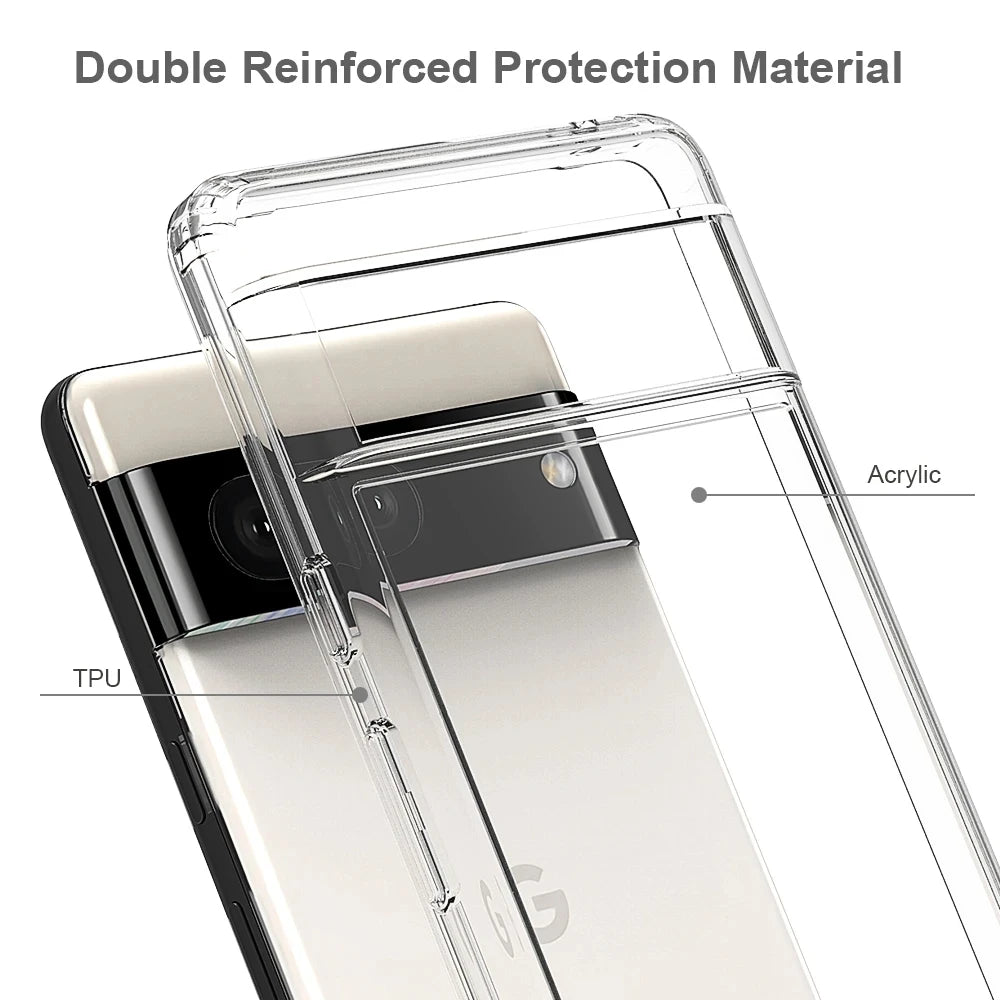 Hybrid Shockproof Acrylic Crystal Clear Hard Back Shell for Google Pixel 9 8 7 6 9Pro XL 8A 6A 7A Protection Phone Case