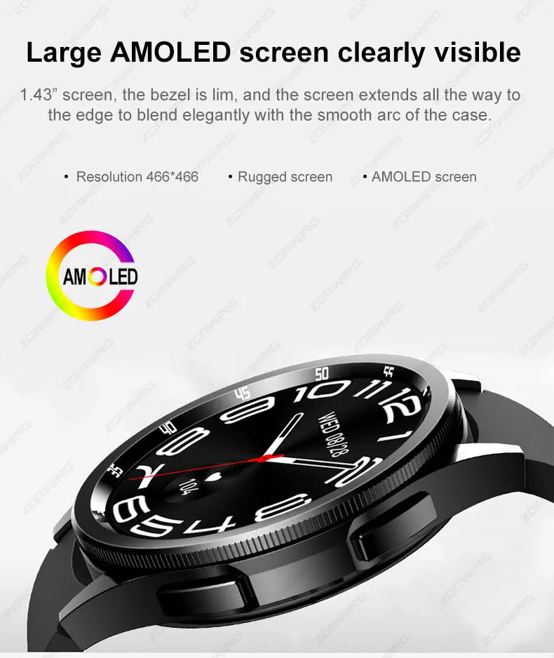 JS Watch 6 Max Classic AMOLED Smart Watch Men Women Rotating Bezel Heart Rate Blood Pressure Compass Sport Modes Smartwatch New