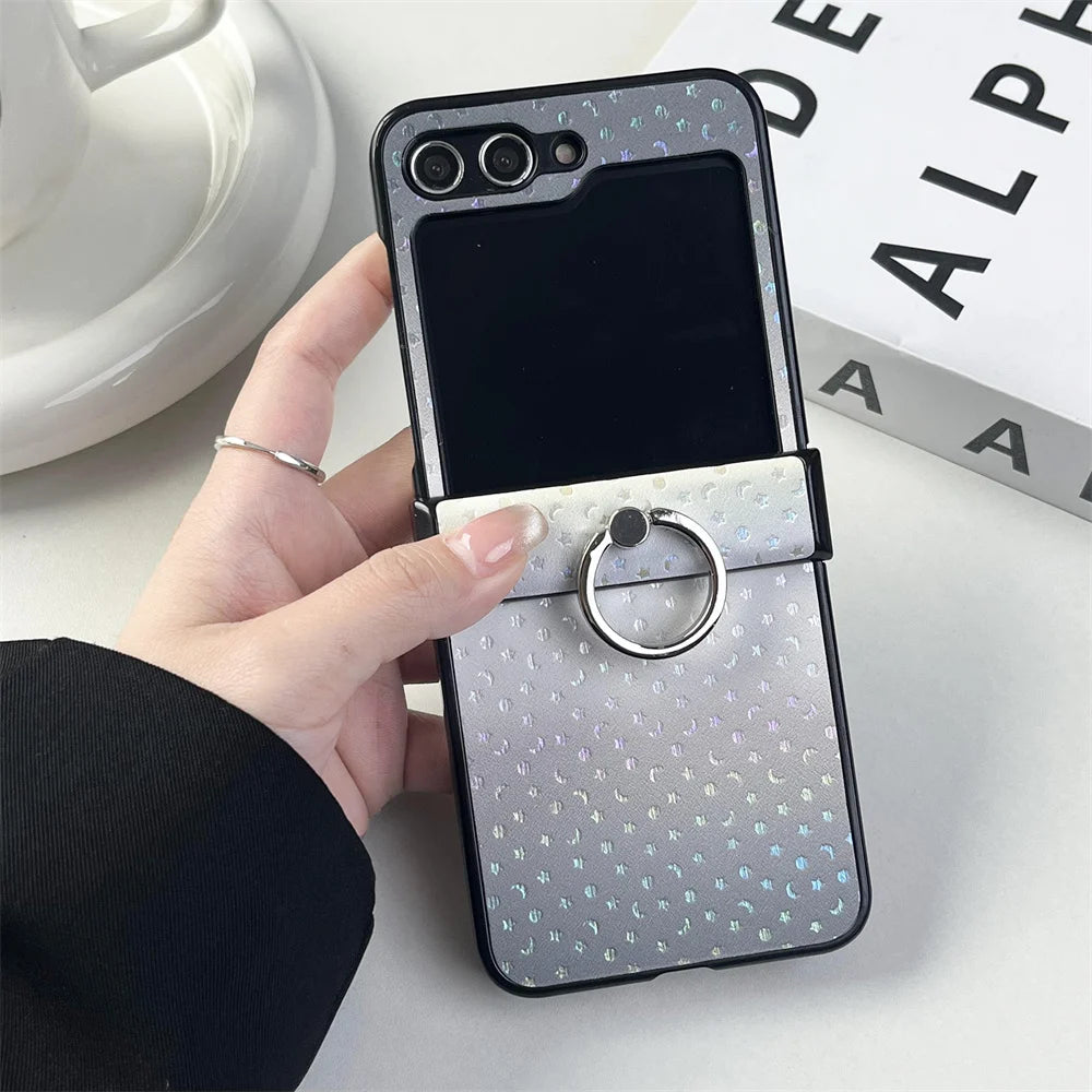 Double Color Gradient Star Phone Case for Samsung Galaxy Zflip5 Z Flip6 ZFlip 6 5 4 3 Flip4 Fold Plating Cover with Ring Bracket