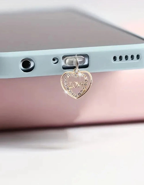 Load image into Gallery viewer, Mobile phone dust plug double Love alloy artificial diamond jewelry universal  data cable charging port plug phone accessories
