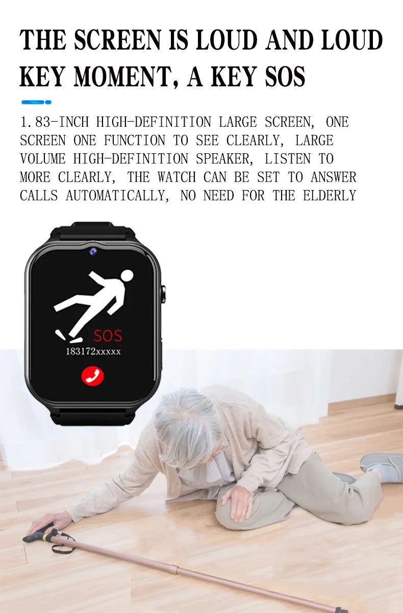 Elderly Smart Watch For Senior Falling Detection 4G Sim Card SOS Phone Call GPS Positioning Medicine Remind Footprint Track GK8