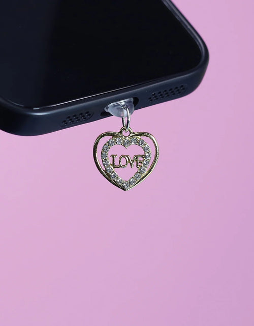 Load image into Gallery viewer, Mobile phone dust plug double Love alloy artificial diamond jewelry universal  data cable charging port plug phone accessories
