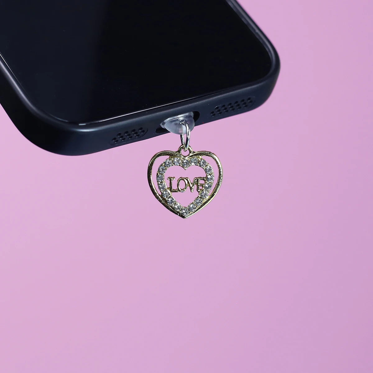 Mobile phone dust plug double Love alloy artificial diamond jewelry universal  data cable charging port plug phone accessories