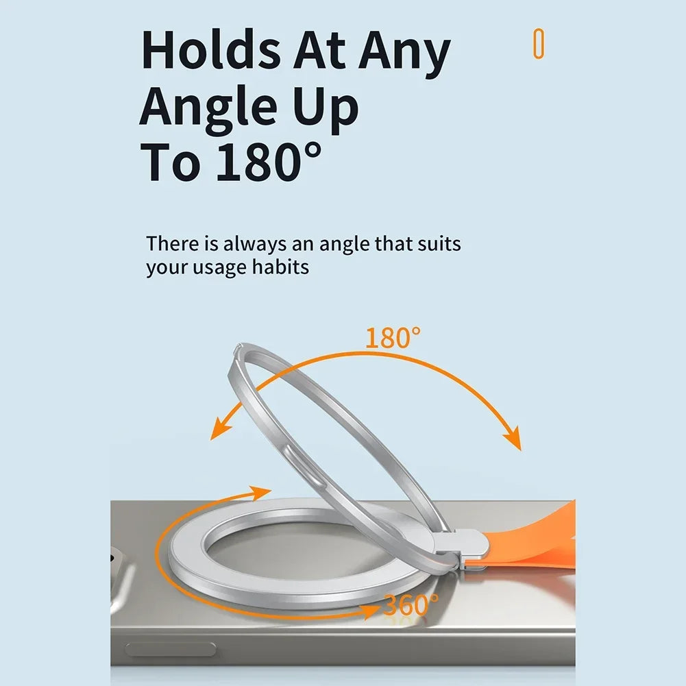 Magnetic Foldable Finger Ring Silica Hanging Rope Holder Rotatable Phone Stand Wireless Charging Friendly Type For Smart Phones