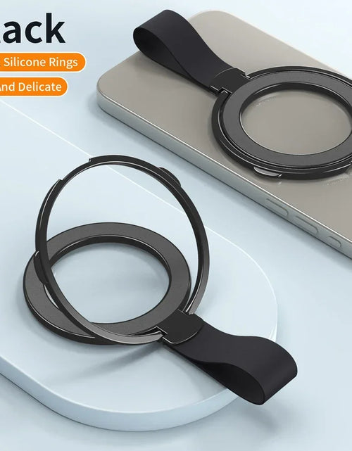 Load image into Gallery viewer, Magnetic Foldable Finger Ring Silica Hanging Rope Holder Rotatable Phone Stand Wireless Charging Friendly Type For Smart Phones
