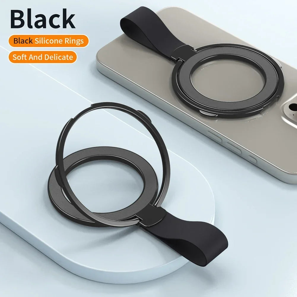 Magnetic Foldable Finger Ring Silica Hanging Rope Holder Rotatable Phone Stand Wireless Charging Friendly Type For Smart Phones