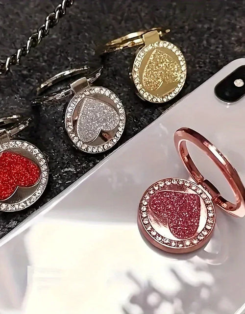 Load image into Gallery viewer, Circular Glittering Heart Metal Ring Buckle Phone Holder for Mobile Phone Car Magnetic Mount Smart Phone Accessories
