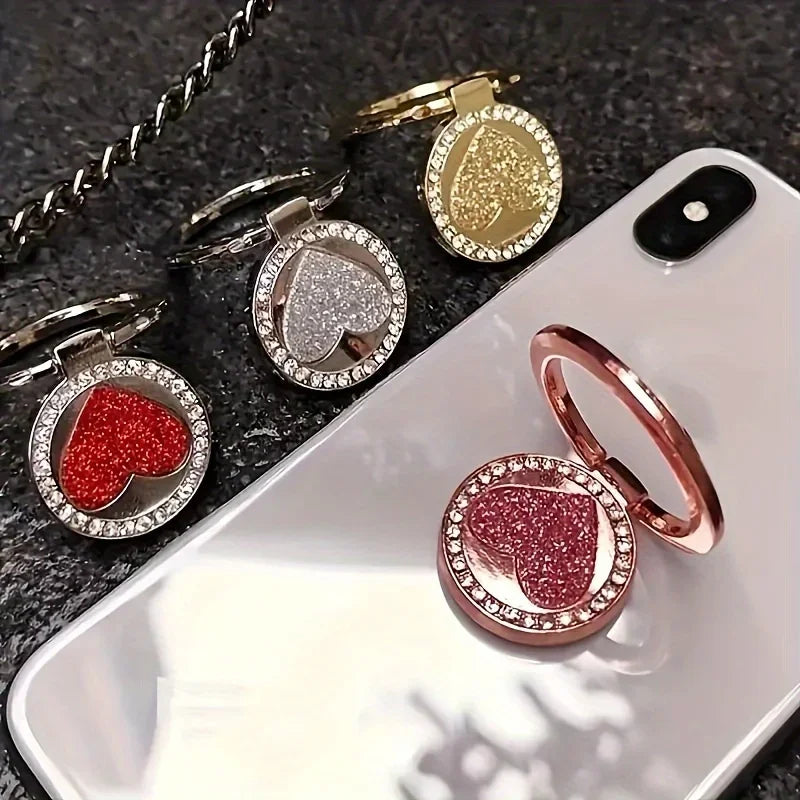 Circular Glittering Heart Metal Ring Buckle Phone Holder for Mobile Phone Car Magnetic Mount Smart Phone Accessories