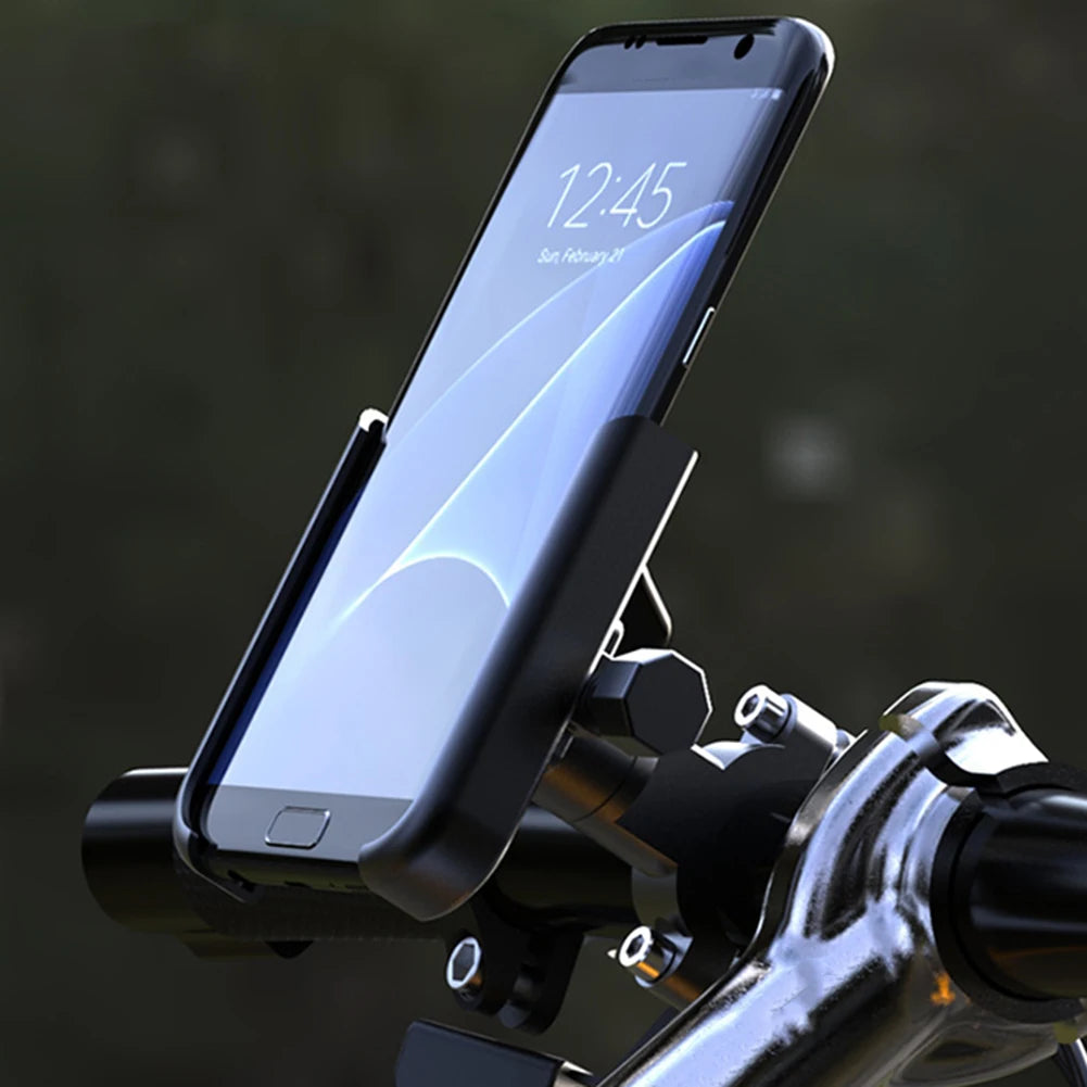 Phone Holder Motorcycle Aluminum Alloy Sturdy Mount Base Rotation For 4.0''-7.0'' Smart Devices 20-30mm Handlebar