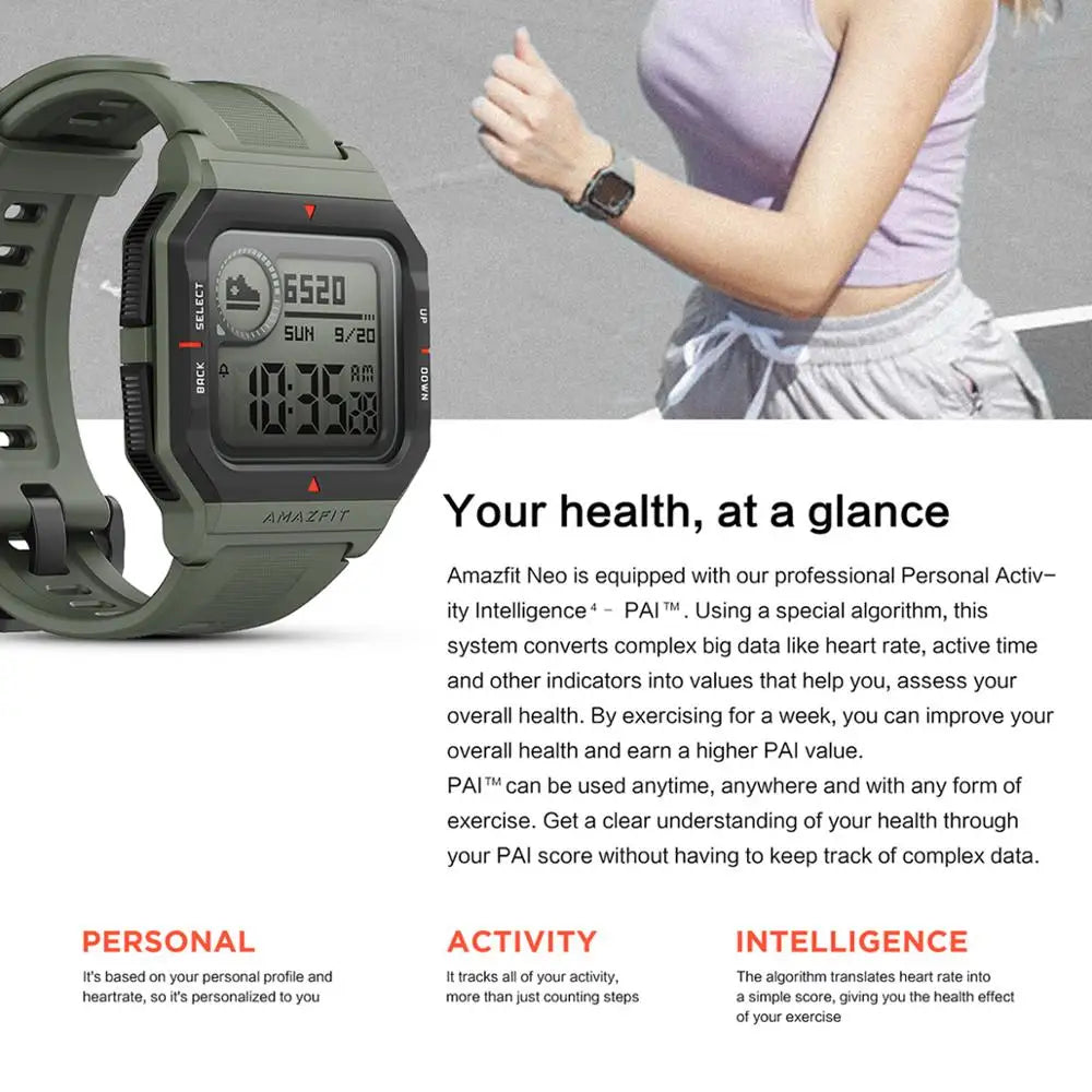 Amazfit Neo Smart Watch Heart Rate Monitoring And Sleep Monitoring 5ATM Waterproof Sport Watch Bluetooth 5.0 95New No Box