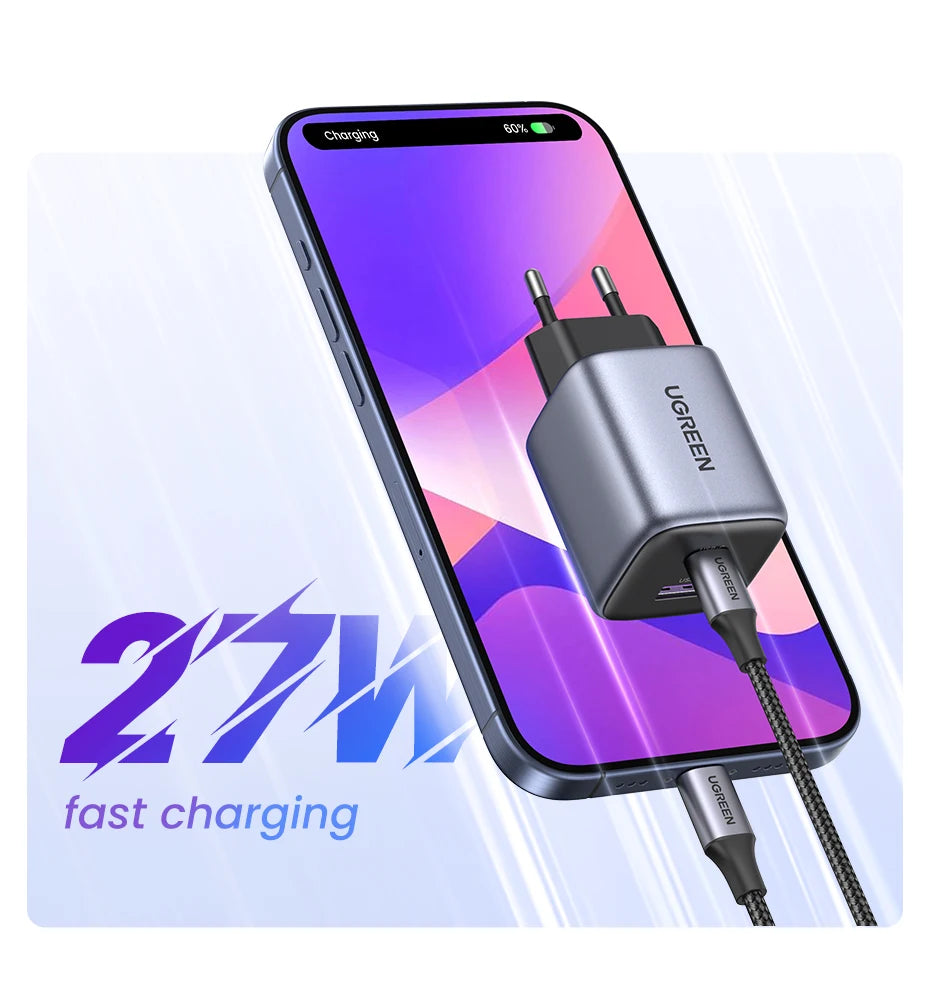 UGREEN GaN 35W Charger USB Charger PD3.0 QC3.0 Quick Charger For iPhone 15 14 13 Pro Samsung Xiaomi iPad Pro USB C Fast Charger