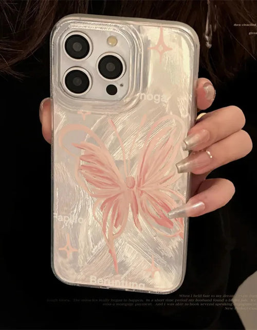 Load image into Gallery viewer, Pink Butterfly Laser Phone Case For Apple IPhone 15 11 13 14 12 Pro Max 15 Plus SE2 3 X XR XS Max 8 7 Plus Lens protection Cover
