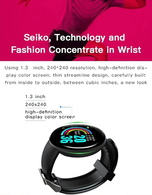 Load image into Gallery viewer, D18 circular color screen smartwatch with multiple sports modes, call information reminders, photos, music, smart wristband
