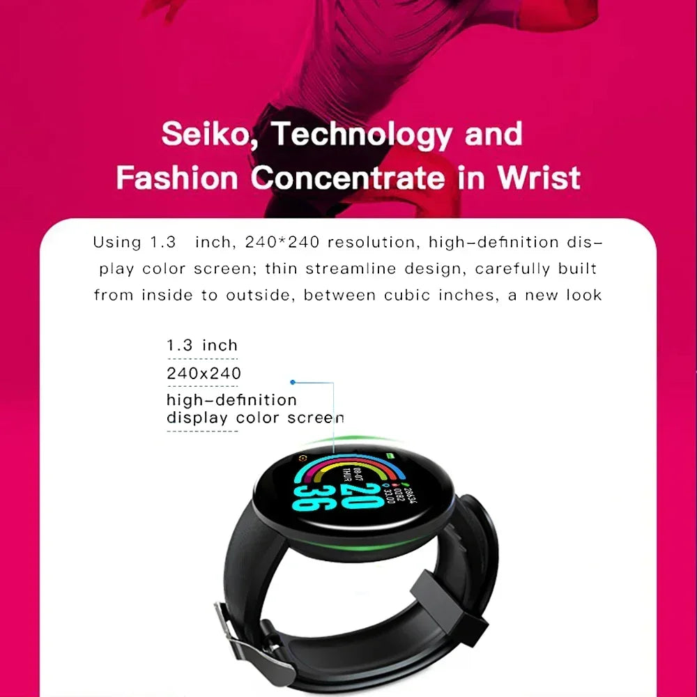 D18 circular color screen smartwatch with multiple sports modes, call information reminders, photos, music, smart wristband