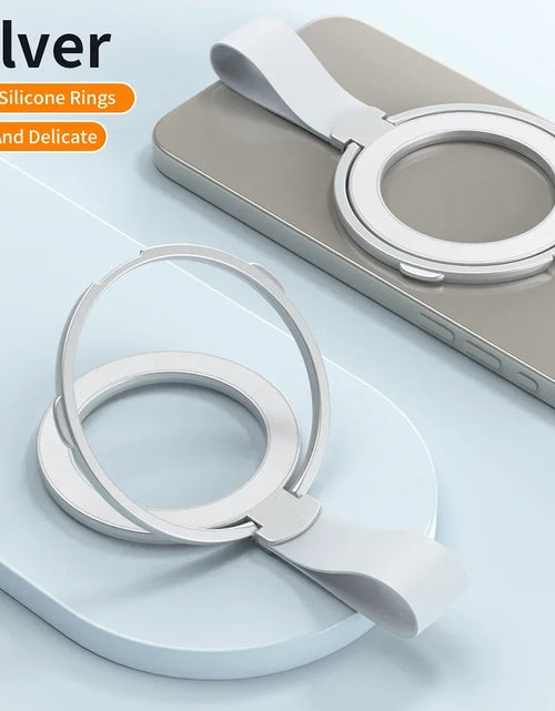 Load image into Gallery viewer, Magnetic Foldable Finger Ring Silica Hanging Rope Holder Rotatable Phone Stand Wireless Charging Friendly Type For Smart Phones
