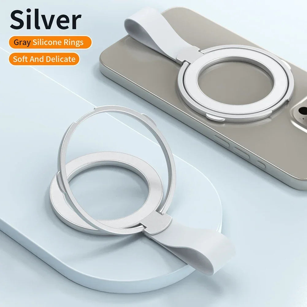 Magnetic Foldable Finger Ring Silica Hanging Rope Holder Rotatable Phone Stand Wireless Charging Friendly Type For Smart Phones