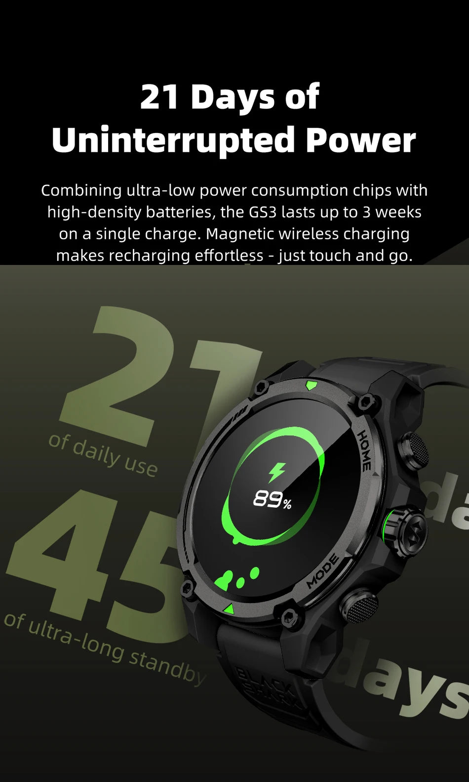 [World Premiere]Blackshark GS3 Smart Watch Global Version 1.43"AMOLED Display GPS Satellite Positioning 21 Day Battery Life 5ATM