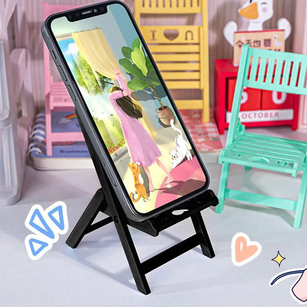 Mini Chair Shape Mobile Phone Stand Cartoon Cute Mobile Phone Tablet Office Desktop Lazy Foldable Chair Holder Accessories