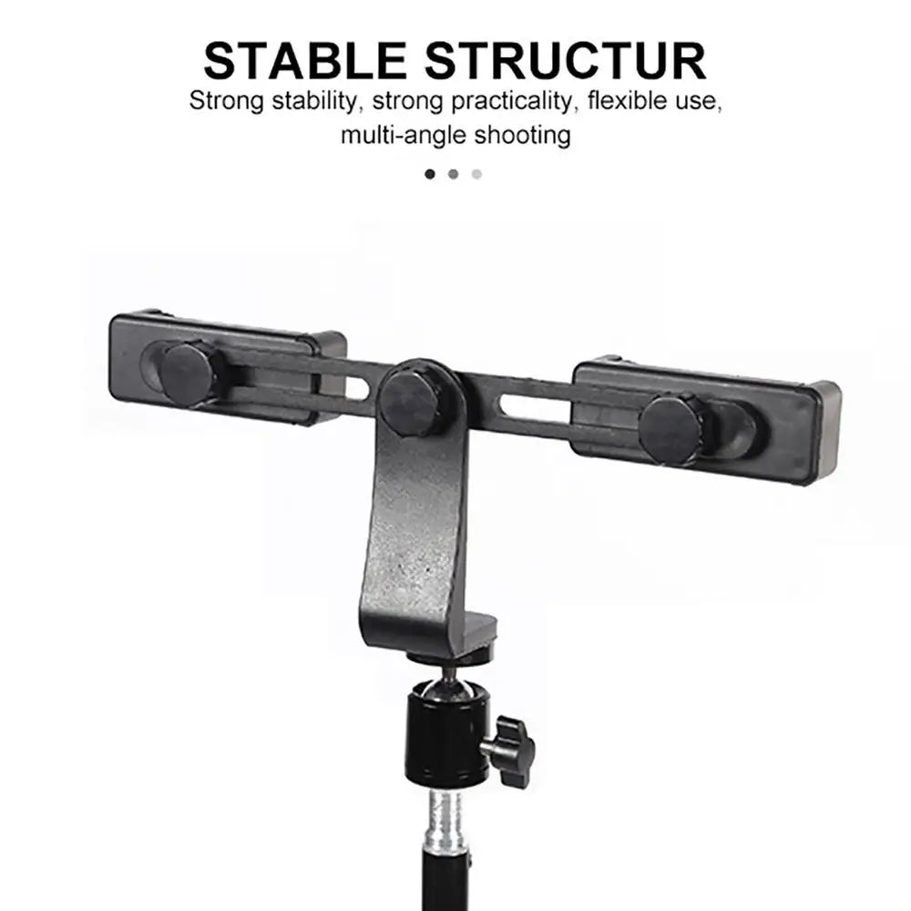 Dual Camera Phone Holder Plastic Mobile Phone Stabilizer Clip 360 Degree Rotating Outdoor Phone Holder For Live Broadcast Supple