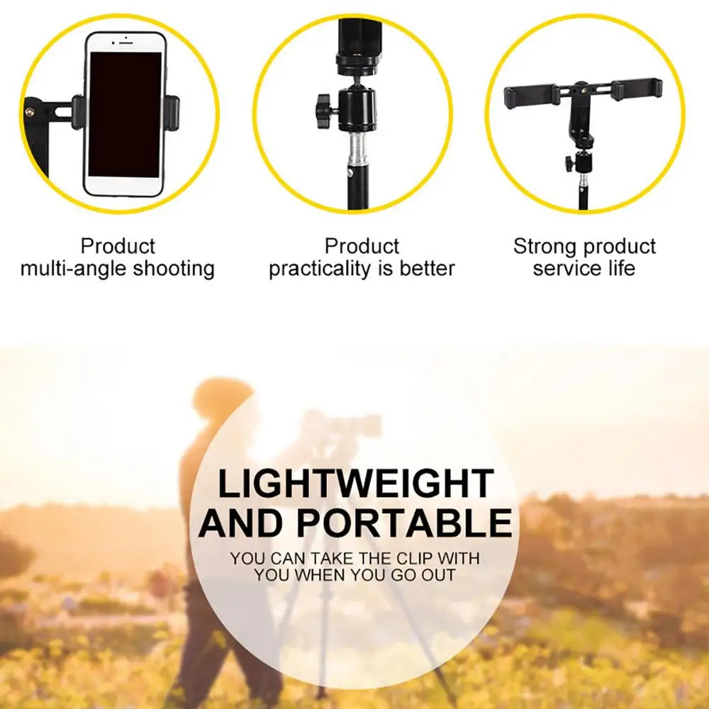 Dual Camera Phone Holder Plastic Mobile Phone Stabilizer Clip 360 Degree Rotating Outdoor Phone Holder For Live Broadcast Supple