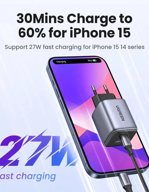 Load image into Gallery viewer, UGREEN GaN 35W Charger USB Charger PD3.0 QC3.0 Quick Charger For iPhone 15 14 13 Pro Samsung Xiaomi iPad Pro USB C Fast Charger
