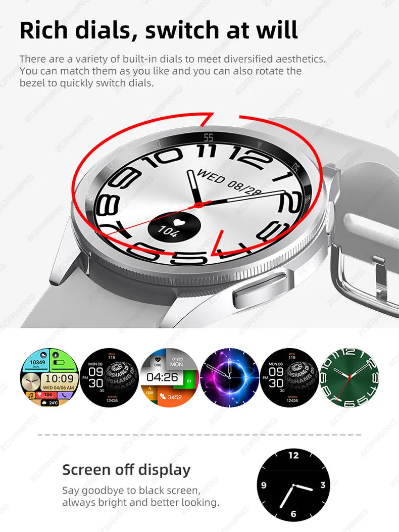 JS Watch 6 Max Classic AMOLED Smart Watch Men Women Rotating Bezel Heart Rate Blood Pressure Compass Sport Modes Smartwatch New