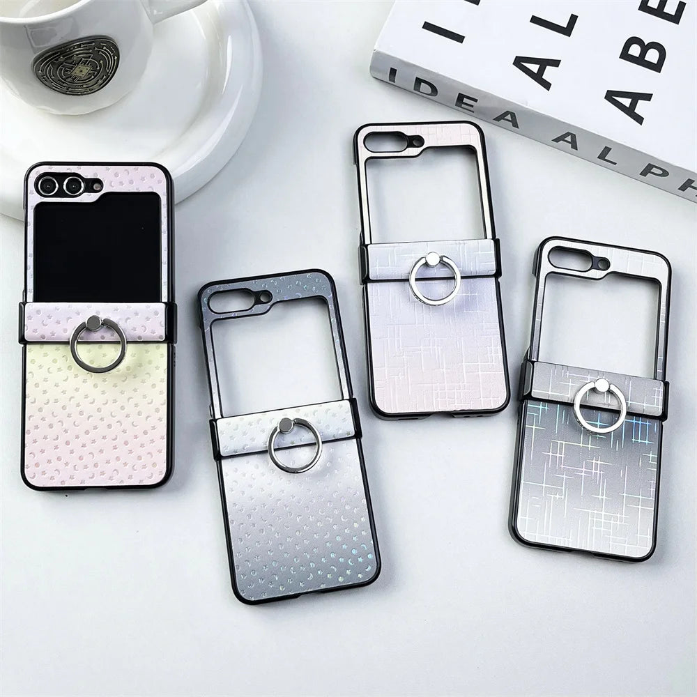 Double Color Gradient Star Phone Case for Samsung Galaxy Zflip5 Z Flip6 ZFlip 6 5 4 3 Flip4 Fold Plating Cover with Ring Bracket