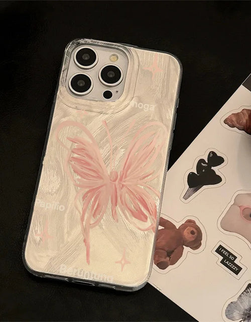 Load image into Gallery viewer, Pink Butterfly Laser Phone Case For Apple IPhone 15 11 13 14 12 Pro Max 15 Plus SE2 3 X XR XS Max 8 7 Plus Lens protection Cover
