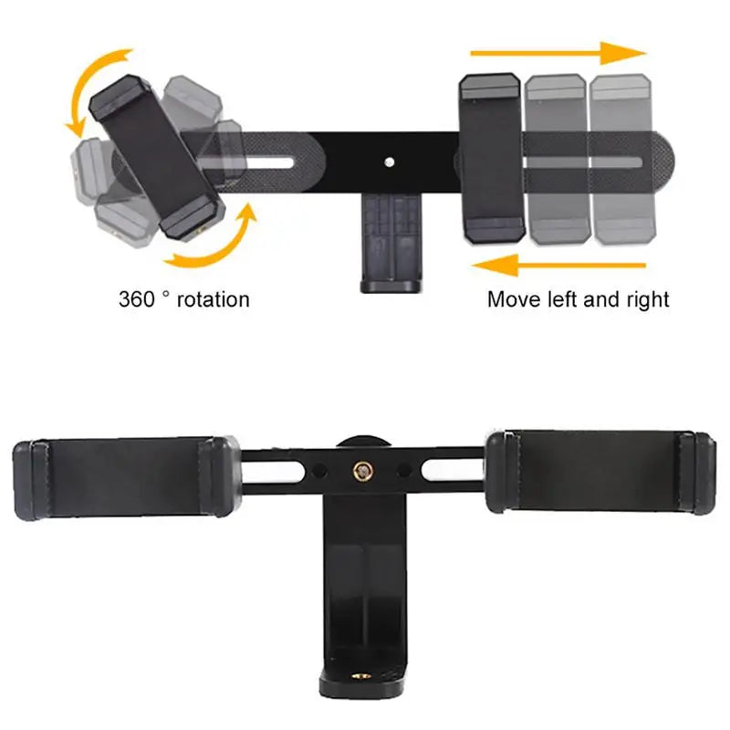 Dual Camera Phone Holder Plastic Mobile Phone Stabilizer Clip 360 Degree Rotating Outdoor Phone Holder For Live Broadcast Supple