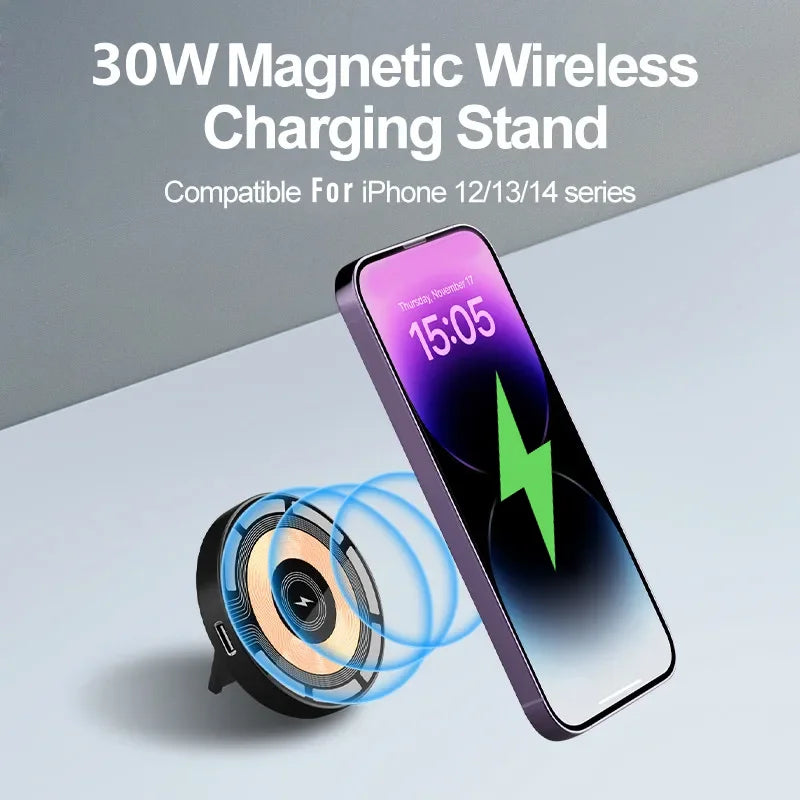 30W Magnetic Wireless Charger For iPhone 15 14 13 12 Pro Max Fast Wireless Charging Pad Ultra Thin Phone Chargers Holder Stand